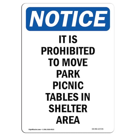 Signmission Safety Sign, OSHA Notice, 5" Height, It Is Prohibited To Move Park Sign, Portrait, 10PK OS-NS-D-35-V-13735-10PK